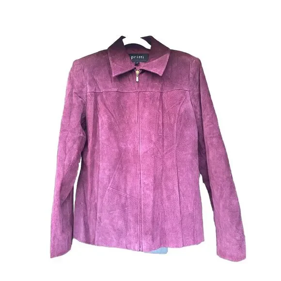 Pritti Kristen Blake Women's Raspberry Suede Leather Zip Jacket Medium - Picture 1 of 6